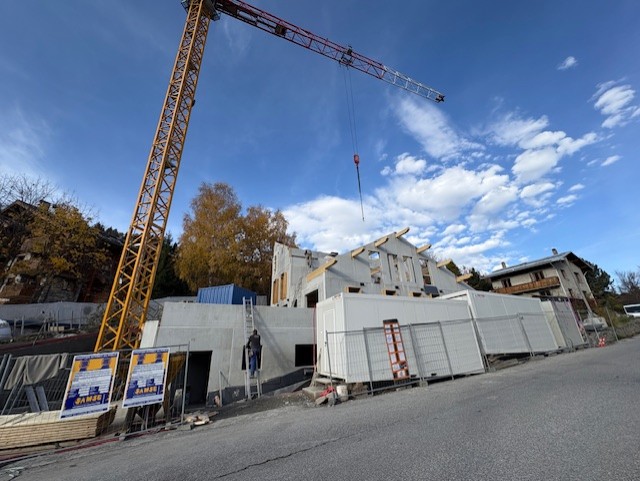Construction charpente avec grue